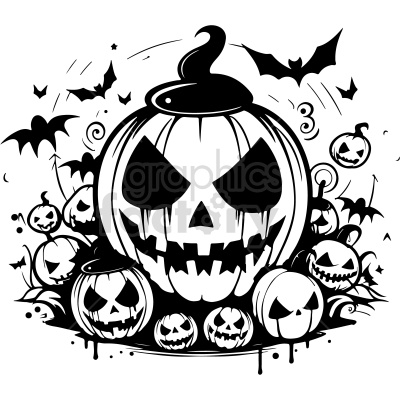 black and white pumpkin patch vector clip art