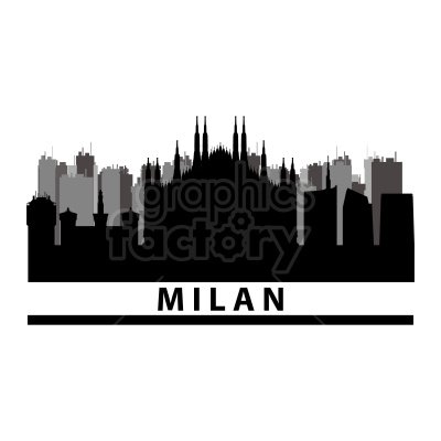 Silhouette of Milan city skyline with prominent buildings and landmarks.