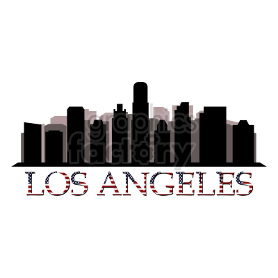 Silhouette of the Los Angeles skyline with 'Los Angeles' text featuring an American flag pattern.