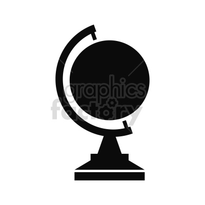 A black and white clipart image of a globe on a stand.