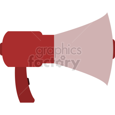 Graphic illustration of a red and beige megaphone with a handle, used for announcements or communication.