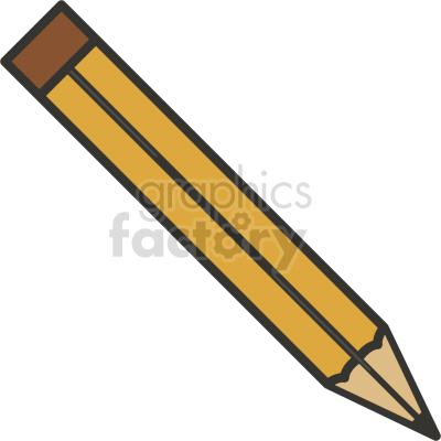 A simplified clipart image of a yellow pencil with a brown eraser and a sharpened tip.