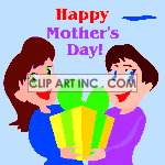Animated mothers day greeting with two girls holding a gift