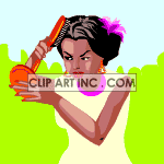 An animated african american girl looking in a mirror brushing her hair