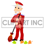 Bellboy sweeping leafs off the ground.