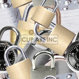 A collage of various types of locks, including padlocks and combination locks, overlapping in a chaotic arrangement.