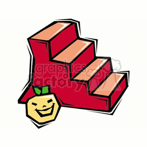 The clipart image features a set of red stairs or steps with a small smiling Jack-o'-lantern pumpkin at the base. The pumpkin has a typical Halloween carving and a green stem on its top, suggesting a festive or autumnal theme.