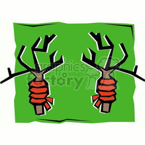   The image depicts two cartoon-style representations of plants or trees, each having a main stem/trunk with several branches extending outward. The main stems are wrapped with a red rope or material which looks like it