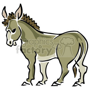 The clipart image depicts a rough drawing of a donkey standing sideways and facing the left. It gives the appearance of a colored in sketch
