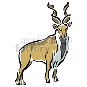 The clipart image displays a stylized illustration of a gazelle. The gazelle is depicted with prominent, curved horns, a tan and white body, and is standing in a side profile pose.