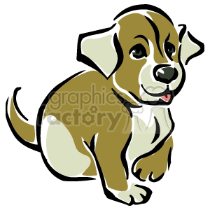 This clipart image features a cute cartoon puppy. The puppy is brown and white with a happy facial expression and its tongue sticking out slightly. It appears to be sitting.