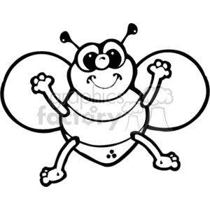 The clipart image shows a black and white cartoon-style bee. The bee is likely a bumblebee, given its round and fuzzy appearance. This image could be used to represent bees, honey production, or a rural or farm setting.
