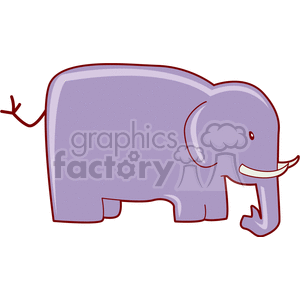 The image is a simple and stylized clipart of an elephant. It has a purple body with visible tusks and a friendly expression. The elephant is depicted in a profile view and has a raised tail.