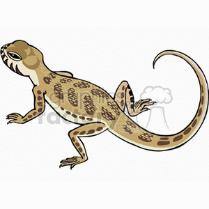 The image appears to be a clipart illustration of a brown and tan lizard. It shows a side profile of the lizard, with noticeable patterns on its skin. The lizard's limbs are depicted in a position that suggests movement, and it has a long, curved tail.