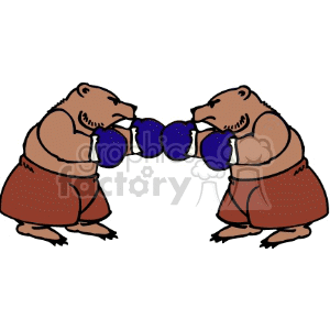 Two brown bears fighting with boxing gloves