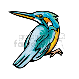 The clipart image features a stylized cartoon representation of a bird, specifically a blue-breasted kingfisher. The bird has predominant blue plumage with a yellow to orange breast, a large beak, and a sharp eye, which are characteristic features of kingfishers.