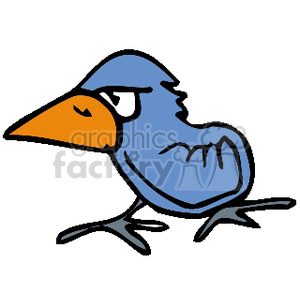 A colorful clipart image of a blue and orange bird with an expressive face.