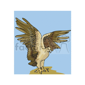 Clipart image of an eagle spreading its wings with a blue background.