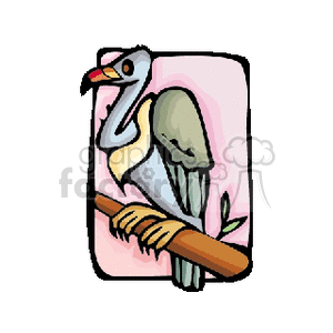 A clipart image of a bird perched on a branch with a pink background.