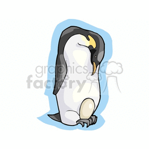 A clipart illustration of an emperor penguin standing with an egg resting on its feet.