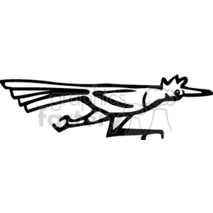 A black and white clipart image of a running bird, stylized in a cartoonish manner.