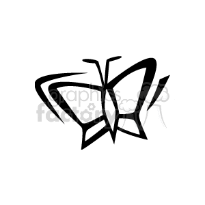 The image is a simple black and white line art of a butterfly. It is a stylized, graphic representation rather than a detailed or realistic depiction.