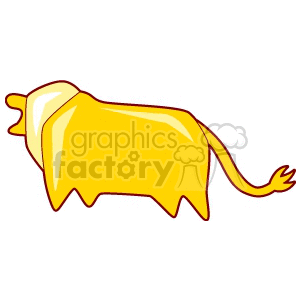 The clipart image features a very stylized and abstract representation of a lion. The lion is depicted in a simplified form with minimal details, primarily in yellow color with some outline accents suggesting physical features like a mane, tail, and possibly a paw.