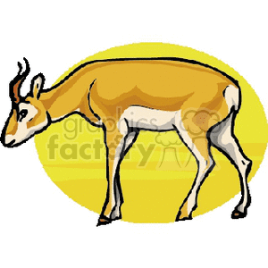 The clipart image depicts an antelope or gazelle with a tan and white body, standing with a warm yellow background behind it. The animal is stylized with clean lines and a cartoonish appearance.