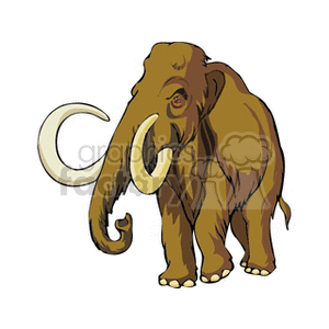 The image is a clipart of a mammoth, which is a prehistoric animal related to elephants known for its long curved tusks and shaggy hair.