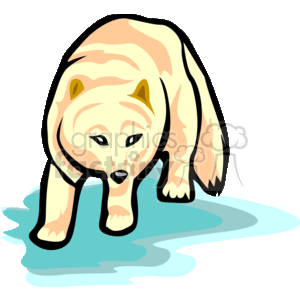 This is a clipart image of an polar fox  standing by or on a patch of ice or water. The fox is depicted in a simplified cartoonish style, common for clipart, with a light beige and white color scheme and a friendly facial expression.
