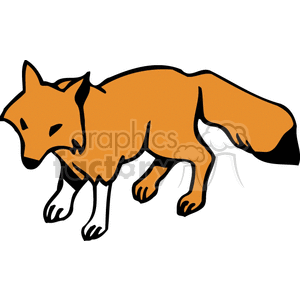 This clipart image features a stylized depiction of a fox. The fox is shown in profile with orange fur, white paws, and a black-tipped tail.