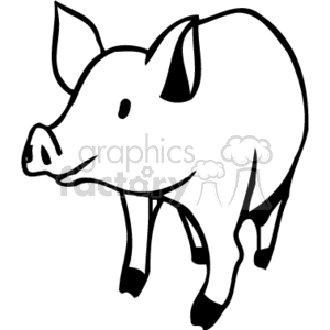 The image is a simple black-and-white line art clipart of a pig. It's a stylized representation that features the basic characteristics of a pig such as a snout, ears, a rounded body, and legs.