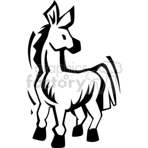 The clipart image shows a stylized, black and white illustration of a donkey. The donkey is depicted in a standing pose with a visible mane and tail, and it is designed in a bold, graphic style suitable for various types of design work related to farms and animals.