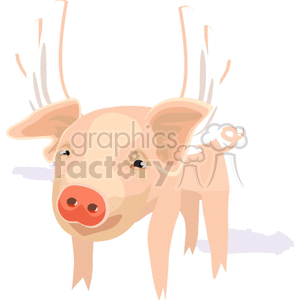This clipart image depicts a stylized pig with a twist: the pig has wings. The wings appear to be those of a bird and are attached to the pig's back, suggesting the phrase when pigs fly, which is typically used to denote something that is very unlikely to happen.