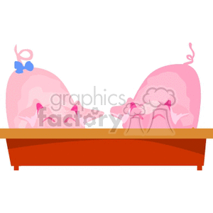 The clipart image depicts two cartoon pigs eating from a trough. One pig has a blue bow on its head, and they both appear content. The style is simplified with minimal detail and bold colors.
