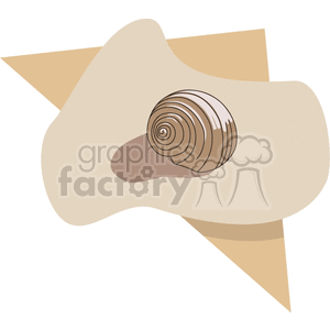 This clipart image depicts a stylized spiral seashell with bands of shading to give it a three-dimensional appearance. The background consists of abstract shapes with soft edges in muted tan and beige colors, which may suggest a sandy environment typically associated with seashells.