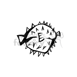 The image depicts a stylized line drawing of a pufferfish or blowfish with its characteristic spiky appearance, which it assumes when inflated as a defense mechanism. The fish's outline and spikes are rendered in black and white, giving it a simple yet graphic representation suitable for various artistic or educational purposes.