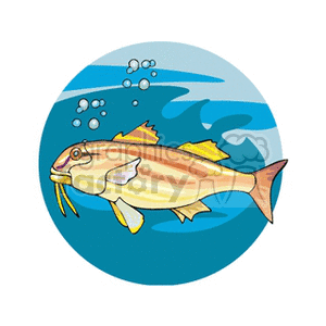 The clipart image shows a stylized cartoon fish with stripes, possibly representing a tropical or exotic species, swimming underwater with bubbles in the background indicating movement.