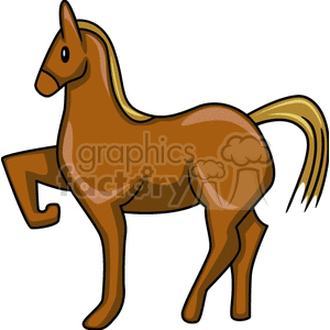 This clipart image features a brown horse with a raised front leg, suggesting a prancing motion.