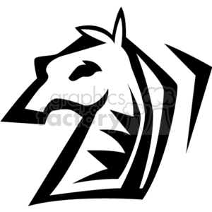 Clipart image of a stylized horse head in black and white, with bold lines and sharp angles.
