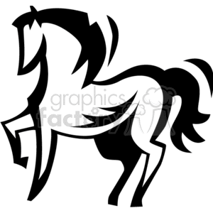 Clipart image of a stylized, black and white horse standing on its hind legs.