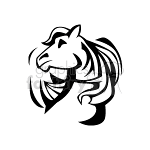 A stylized black and white clipart image of a horse head.