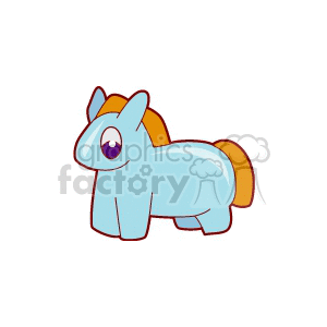 A blue cartoon pony with a brown mane and tail, depicted in a simple and cute clipart style.