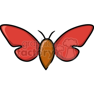 Clipart image of a butterfly with a brown body and red wings.