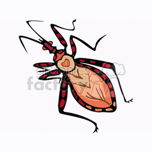 A colorful, stylized clipart image of an insect with prominent red and black patterns on its body and legs.