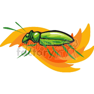 Green Grasshopper on Abstract Orange-Yellow Background