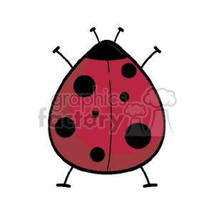A clipart image of a cute ladybug with a red body and black spots, including its antennae and legs against a white background.