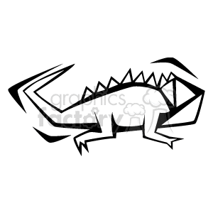 The image is a black and white clipart of a chameleon. It features a stylized representation of the chameleon with prominent outlines, exaggerated features like its eyes, and the characteristic crest along its back which is common in many chameleon species.