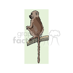 Clipart image of a monkey sitting on a branch, viewed from behind.