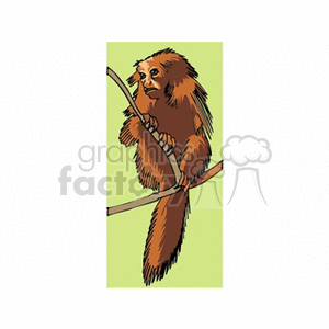 Clipart image of a brown monkey sitting on a tree branch against a green background.